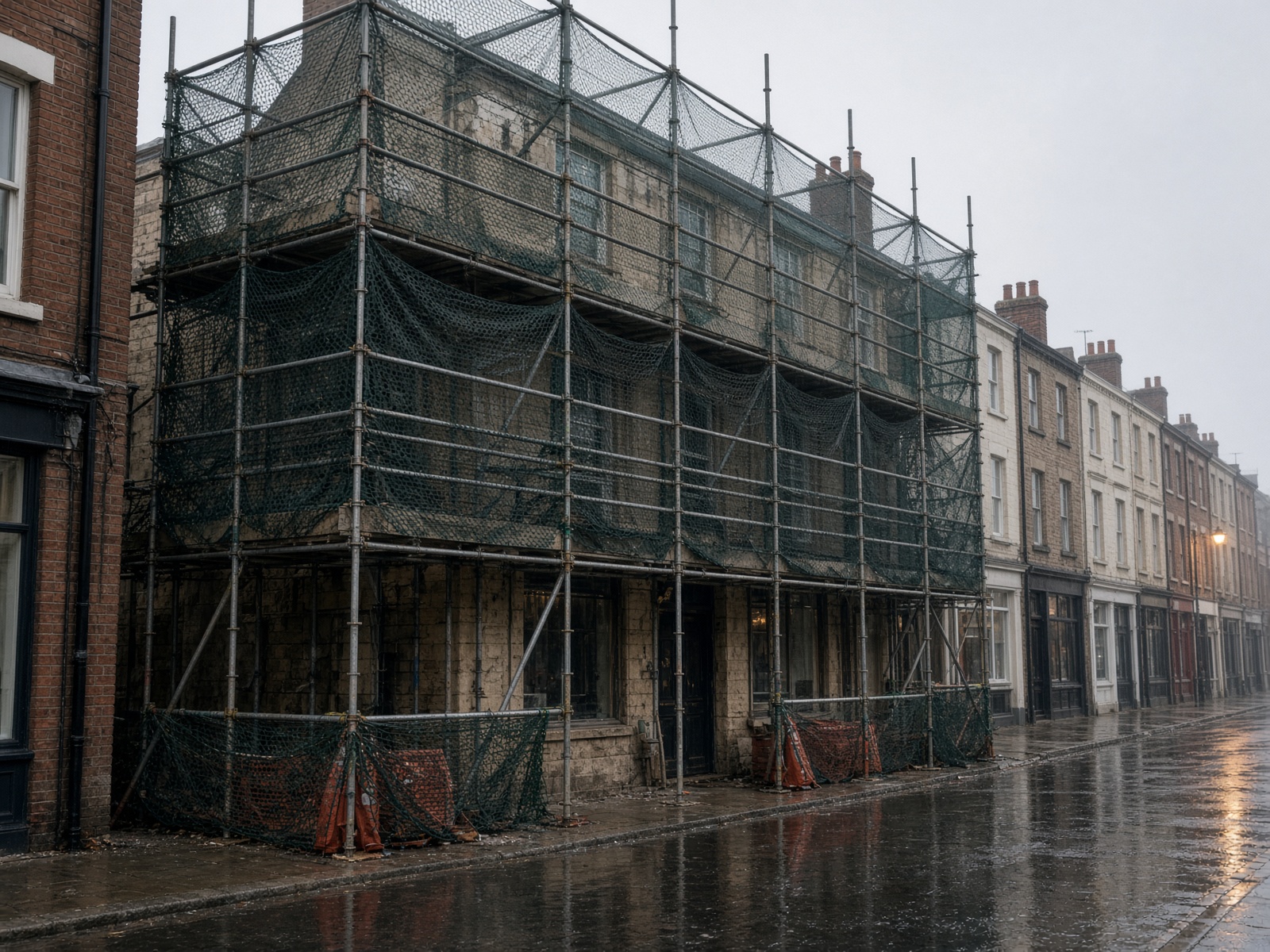 Scaffolded high street shopfront